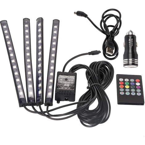 4Pcs 48 LED Bande lumineuse à multicolore musique éclairage intérieur de voiture, pour voiture Multicolore Universelle Lampe de Bande LED USB avec Capteur de Musique et Télécommande sans Fil