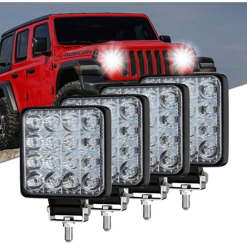 4PCS, 48W, 4PCS Phare de Travail à LED 3 Pouces 48W Projecteur LED Voiture Feux Antibrouillard LED Longue Portee pour SUV UTV ATV Offroad Camion