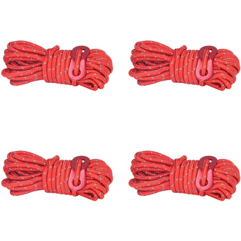 4Pcs 4mm Corde de Tente Réfléchissante Corde de Camping Légère Haute Résistance pour Camping en Plein Air Hamacs Rouge