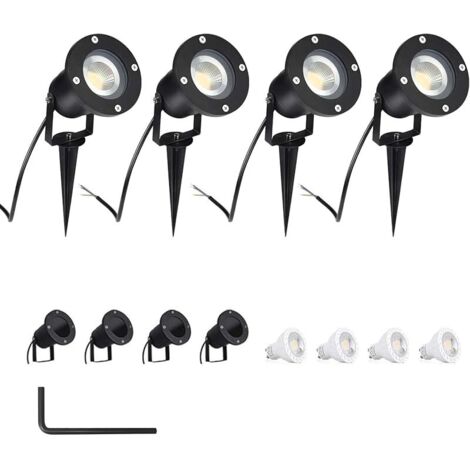 4PCS 5W GU10 Spots de Jardin Ampoules Blanc Froid Lampes Solaires Etanche pour Extérieur, Jardin, Chemin, Allé, AC85-265V, 4000-4200K