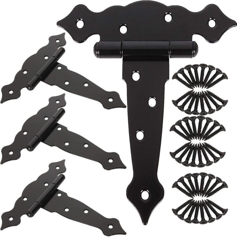 4pcs 7 - 1 / 2 'charnière en T, charnière de porte lourde, charnière en t noir pour porte de grange en bois, charnière en t charnière classique de