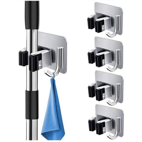 4Pcs Accroche Balai Mural, Porte Balais Mural Sans Percage, Auto-adhésif Support Balais Mural Acier Inoxydable, Cuisine