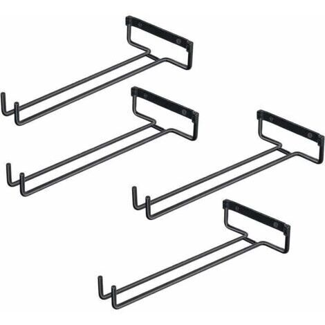 4PCS Accroche-verres pour Étagère Support De Verre en ferPour 4 Verres Support dAffichage Mural En Verre à Vin Porte-Verre à lEnvers Pour Armoires à Vin, Bars, Cuisines (Noir)