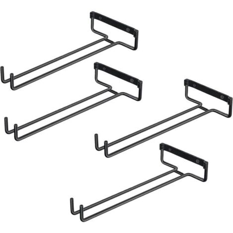 4pcs Accroche-verres pour Étagère Support De Verre en ferPour 4 Verres Support dAffichage Mural En Verre à Vin Porte-Verre à lEnvers Pour Armoires à Vin, Bars, Cuisines (Noir)