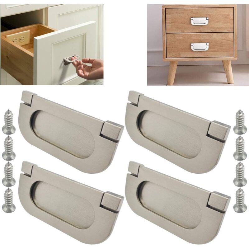 4pcs Acier inoxydable Poignées invisibles argent Cupboard drawer Cabinet Wardrobe Accessories-Avec vis Cuisine Armoire Porte Poignées Placard Tiroir