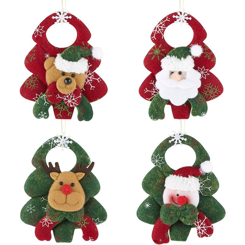 

4pcs Adornos para árboles de Navidad Muñeca de Navidad Colgante Figura en miniatura Adorno de árbol de Navidad Santa Claus Flake Muñeco de nieve