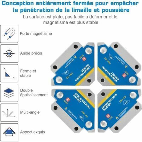 4PCS Aimant Soudure avec Force de Maintien 13kg/28LB Equerre de Soudage pour Angle de Positionneur Magnétique 45 ° 90 ° 135° Equerre Aimanté pour Soudure Outils de Localisation Auxiliaires