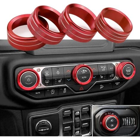 GABRIELLE 4Pcs Aluminum Alloy Air Conditioner Switch Knobs Cover Trim Compatible with Jeep Wrangler JL JLU 2018-2022 (Red)
