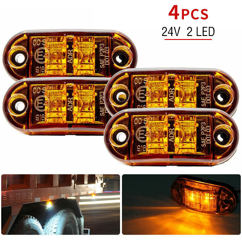 4pcs Amber 12V/24V Side Marker Lights Front Rear led Indicator Universal Position Indicator for Truck/Trailer/Caravan/Lorry/Car/Boat 72x34x20mm