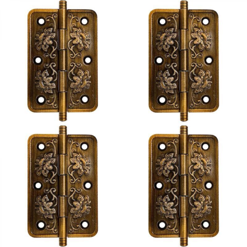 4pcs Antique Hinges - Vintage Cabinet Door Hinges - Decorative Hinges - Antique Brass Hinges, For decorating cabinets, wooden doors, and bookcases