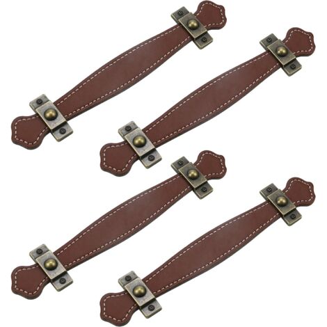 4pcs Antique Leather Drawer Pulls Brown Leather Suitcase Knobs Without Screws