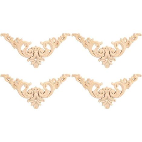 4PCS Applique en Bois sculpté de Style européen Vintage Non Peints pour la Décoration de l'Armoire Meubles Fenêtre Miroir Ornement à la Main de Porte à la Maison (12 12)