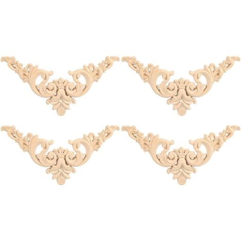 4PCS Applique en Bois sculpté de Style européen Vintage Non Peints pour la Décoration de l'Armoire Meubles Fenêtre Miroir Ornement à la Main de Porte à la Maison (12 12)