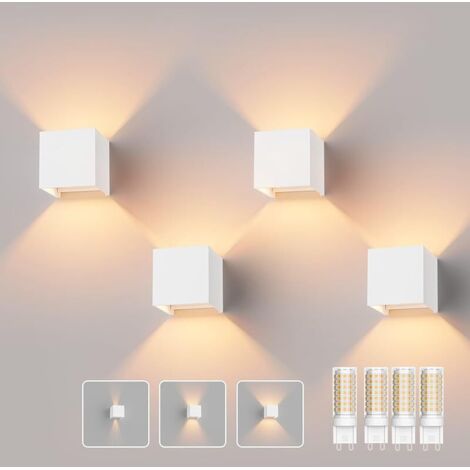 4PCS Applique Mural avec Ampoule LED G9 Remplaçable Lampe Murale Interieur/Exterieur Blanc Chaud 3000K Angle de Faisceau Réglable Appliques Murales pour Salon Chambre (Blanc)