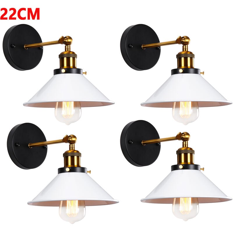 4PCS Applique Mural Industrielle Vintage E27 22cm Lampe Mural Réglable 2 en 1 Luminaire Plafonnier Blanc