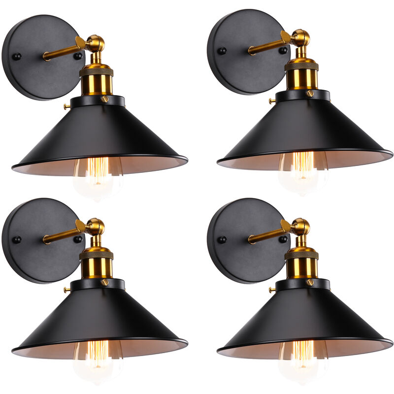 4PCS Applique Mural Industrielle Vintage E27 22cm Lampe Mural Réglable 2 en 1 Luminaire Plafonnier Noir et Blanc