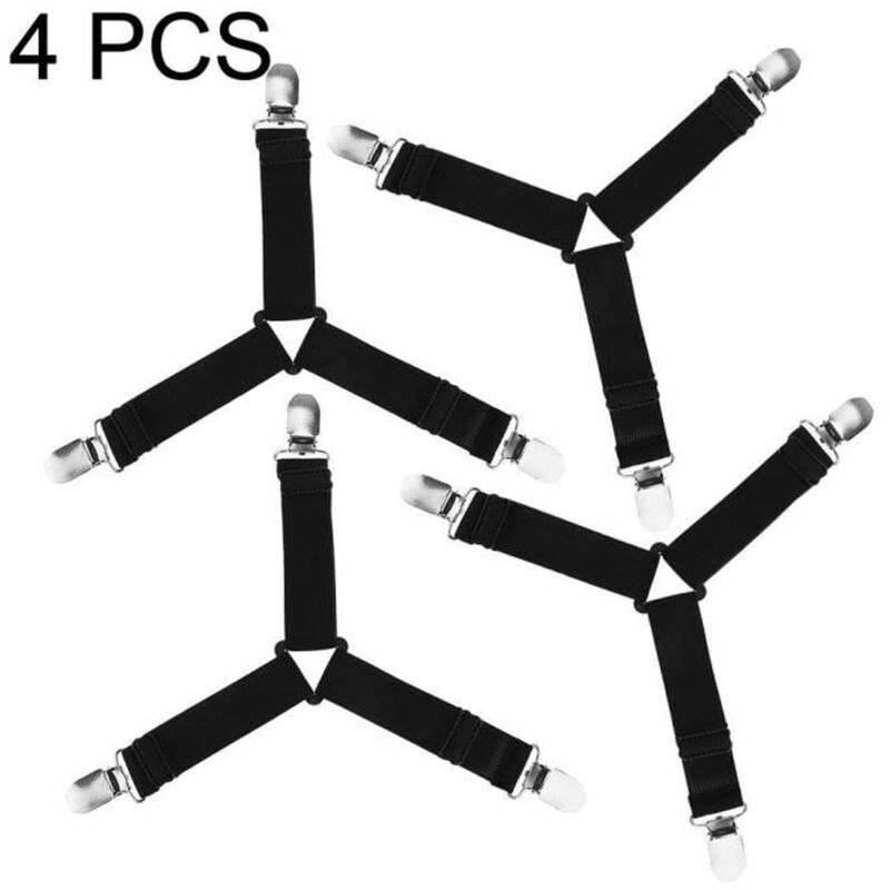 4pcs Attaches Réglables pour Drap de Lit Sangles Elastiques Y Forme Housse de Matelas Coussin de Canapé(Noir)---