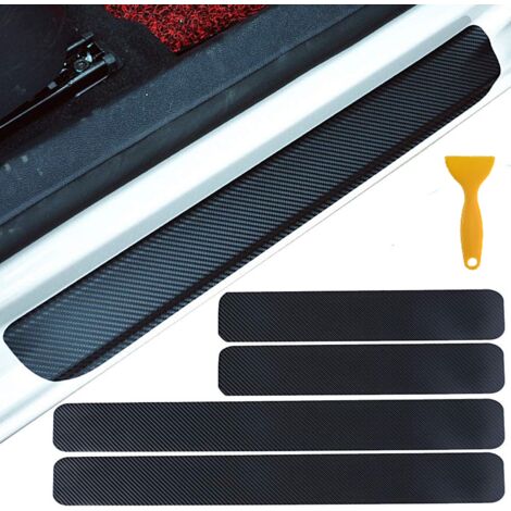 4pcs Autocollant en Carbone 4D Film Adhésif pour Protection Seuil Porte de Voiture Auto Universel Noir csparkv-eu