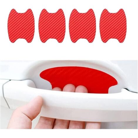 4PCS Autocollants Voiture Extérieur, Film de Protection Universel en Fibre de Carbone Anti-Rayures pour Poigné Porte Voiture, Convient à la Plupart des Poignés Porte Voiture (Rouge)