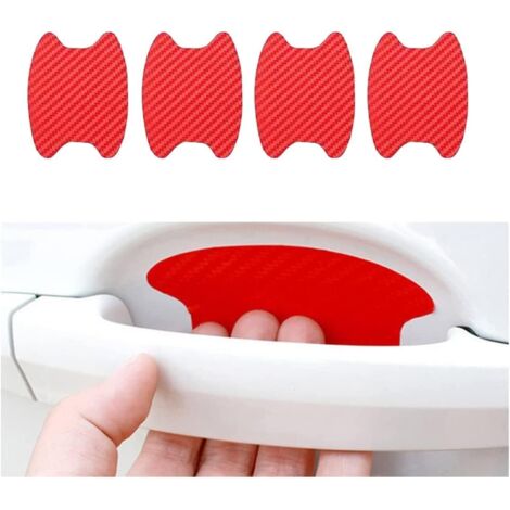 4PCS Autocollants Voiture Extérieur, Film de Protection Universel en Fibre de Carbone Anti-Rayures pour Poigné Porte Voiture, Convient à la Plupart des Poignés Porte Voiture (Rouge)