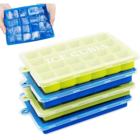 4pcs Bac à Glaçons en Silicone- Glaçon avec Couvercle- 78 Moules à Glaçons pour l\'eau bébés, purée, Whisky Cocktail Boissons, Glace