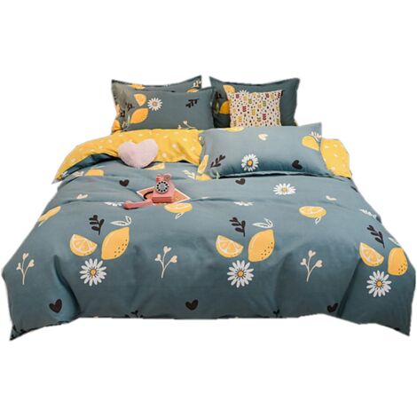 4pcs Bedding Set Soft Cotton Bed Sheet Quilt Cover Pillowcase Thickened Bedclothes for Home Lemon 1.2m/47.2in Sheet