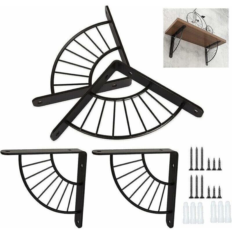 4PCS Black Wall Shelf Bracket 150×150MM Sturdy Metal Angle Shelf Support Wall Shelf Fixing for Wall Shelf - Maximum Load 50KG,