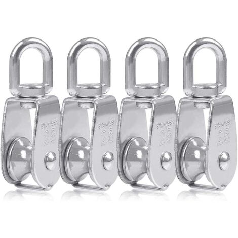 4pcs Blocs Monobloc De 25 Mm En Acier Inoxydable Argent 304, Grue Monobloc Pour Poulie M25  Crochet  Une Poulie Charge De Papier Pivotante 150 Kg