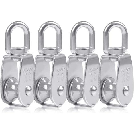 4pcs Blocs Monobloc de 25 mm en Acier Inoxydable argenté 304, Grue Monobloc pour poulie M25 à Crochet à Une poulie Charge de Papier pivotante 150 kg