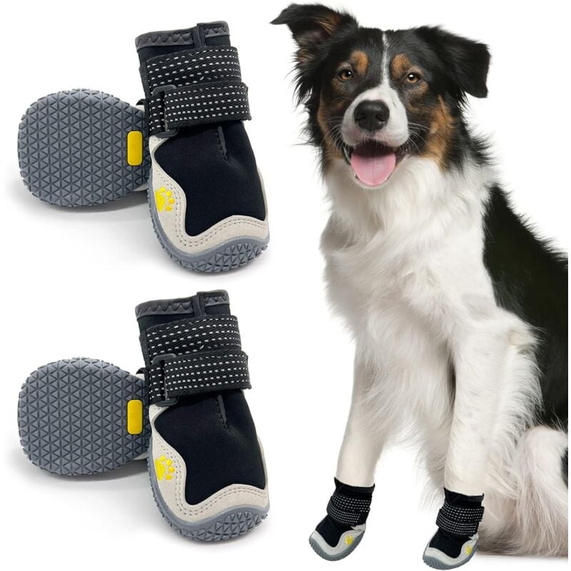 4pcs Bottes pour Chien de Protection, Respirant Chaussures pour Chiens, avec Sangles réfléchissantes, Protecteur de Patte de Chien à Sem rhombique en