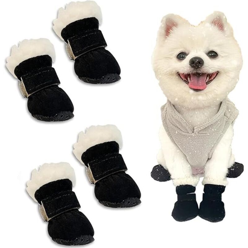 4pcs Bottes pour Chien Neige, Chaussures pour Chien Antidérapantes, Bottes pour Chien de Protection, pour Les Activités de Plein Air en Hiver,