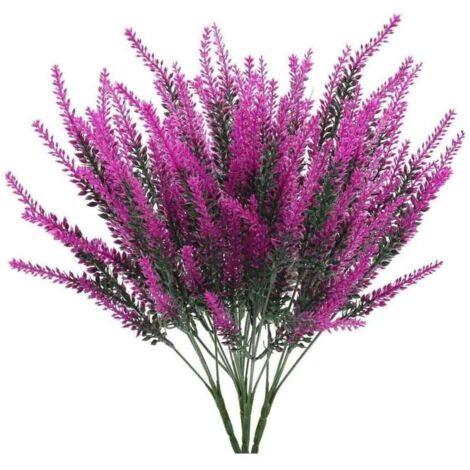 4pcs Bouquet Fleurs Artificielles Violettes Deco 5 Branches Fleurs de Lavande Artificielles Arbustes 38cm Fausse Plante Plastique pour Jardinières Balcon Cimetière Mariage Maison Noel