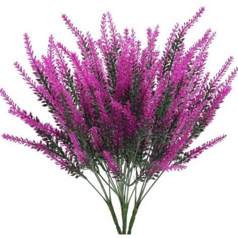 4pcs Bouquet Fleurs Artificielles Violettes Deco 5 Branches Fleurs de Lavande Artificielles Arbustes 38cm Fausse Plante Plastique pour Jardinières Balcon Cimetière Mariage Maison Noel