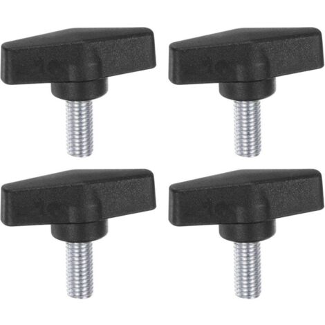 4Pcs Boutons à Ailettes Tee M10 x 20mm Tige Filetée Mâle Métrique Tête en T de 55mm Boutons en Plastique Poignées à Vis à Pouce de Serrage et de Serrage, Noir
