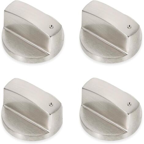 4pcs Boutons de Commande Universels en Métal, Bouton de Cuisinière à Gaz 6 mm, Bouton de Gaz, Boutons Rotatifs pour le Gaz, le Four et la Plaque de Cuisson (Argent)
