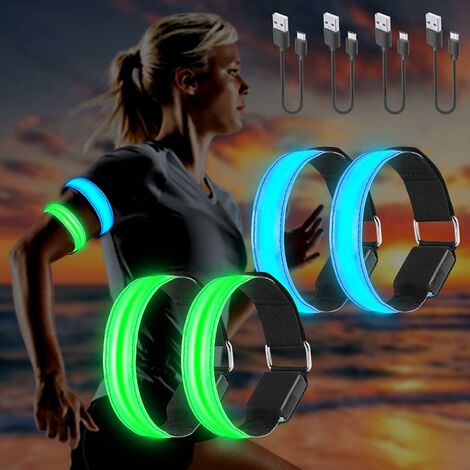 4PCS Brassard Lumineux LED Rechargeable USB, Brassard Reflechissant LED Running, Bande Clignotant Ajustable Bracelet Lumineux LED de Sécurité pour Bras/Poignet/Cheville/Jambe Course, Cyclisme,AAFGVC