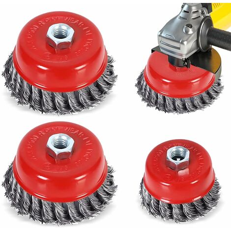 4PCS Brosse Conique pour Meuleuse D'angle, Brosse Métallique Nettoyage 75 mm et 100 mm Brosse de Ponçage Accessories pour Clean for Metal