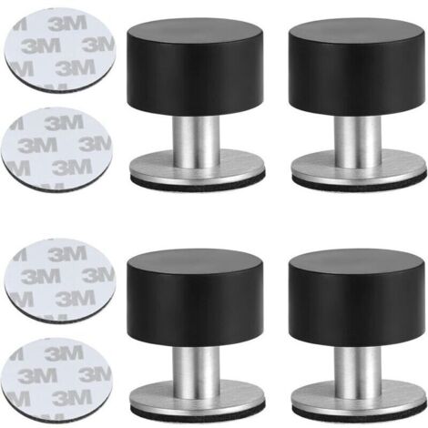 4pcs Butées Porte Adhesive Acier Inoxydable Butoir Arrêts Porte Door Stoppers Avec Caoutchouc Antichoc pour Montage Mural ou au Sol avec Ruban Adhésif Double Face 3M