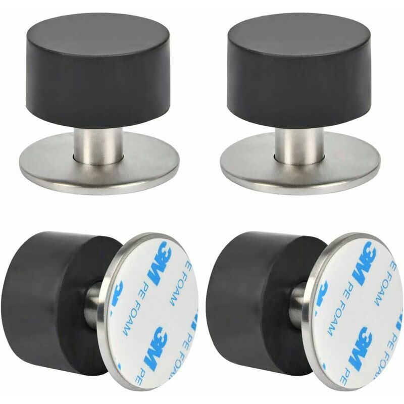 4PCS Butées de Porte Adhesive en Acier Inoxydable Butoir Arrêts de Porte Door Stoppers Avec Caoutchouc Antichoc 3M ou Vis-Inutile de Percer 40mm