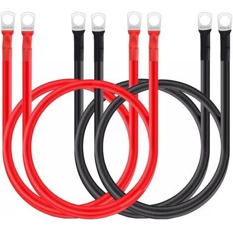 4Pcs Câble de Batterie 5WG 30cm 16mm² Câble de Chargeur Batterie de Voiture avec Bornes à Anneau Fil de Cuivre pour Motos,Solaires, Camping Cars et Bateaux