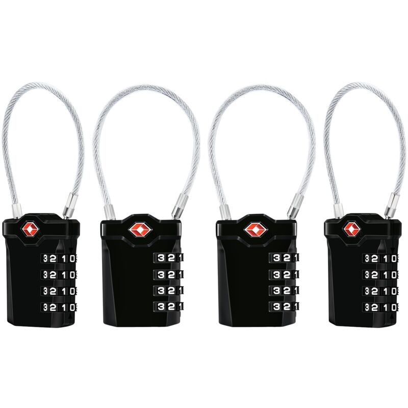 4PCS Cadenas à Bagages TSA, Diyife Voyage à Combinaison à 4 Chiffres Cadenas à Combinaison de 14 cm de Câble Flexible pour Valise, Sacoche de Bagage