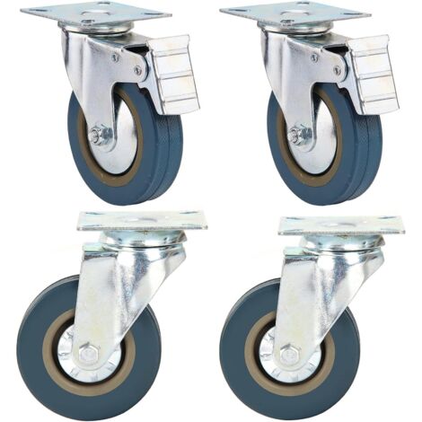 4Pcs Castor Wheels 100mm Rubber Swivel Castor Wheels 600kg Heavy Duty Rubber Swivel Trolley Furniture Caster 2 with Brakes 2 Without Brakes