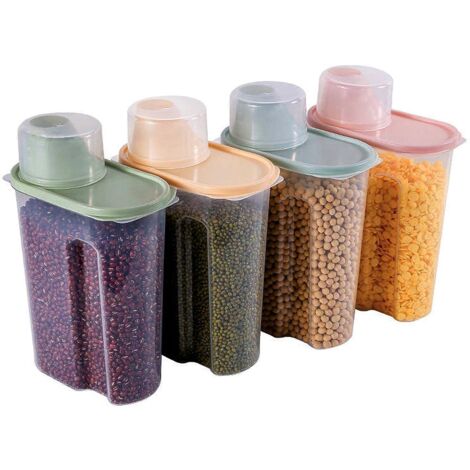 4PCS Cereal Storage Containers 2.2L Airtight Food Storage Container with Spout for Kitchen Plastic Dry Food Dispenser Containers with Measuring Cup for Cereals Rice Pet Food Dry Food