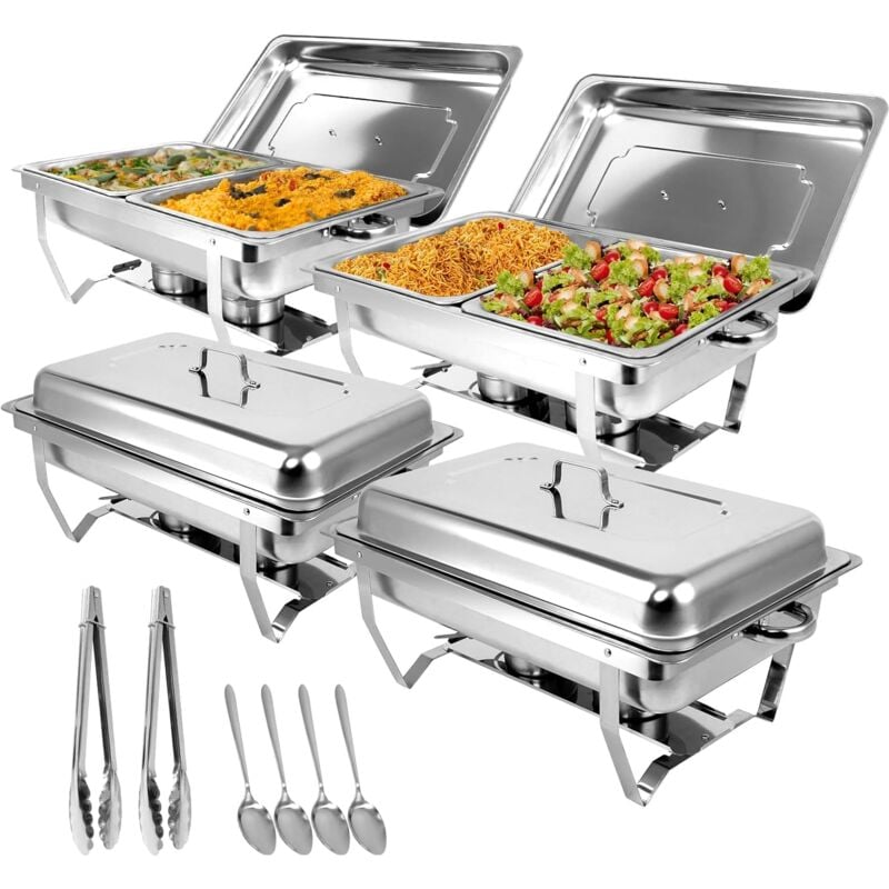 Brisunshine - Chauffe-Plats en Acier Inoxydable, 9L Chafing Dish, Buffets Chauffants avec Pinces et Cuillères pour Fêtes, Mariage, Banquets,