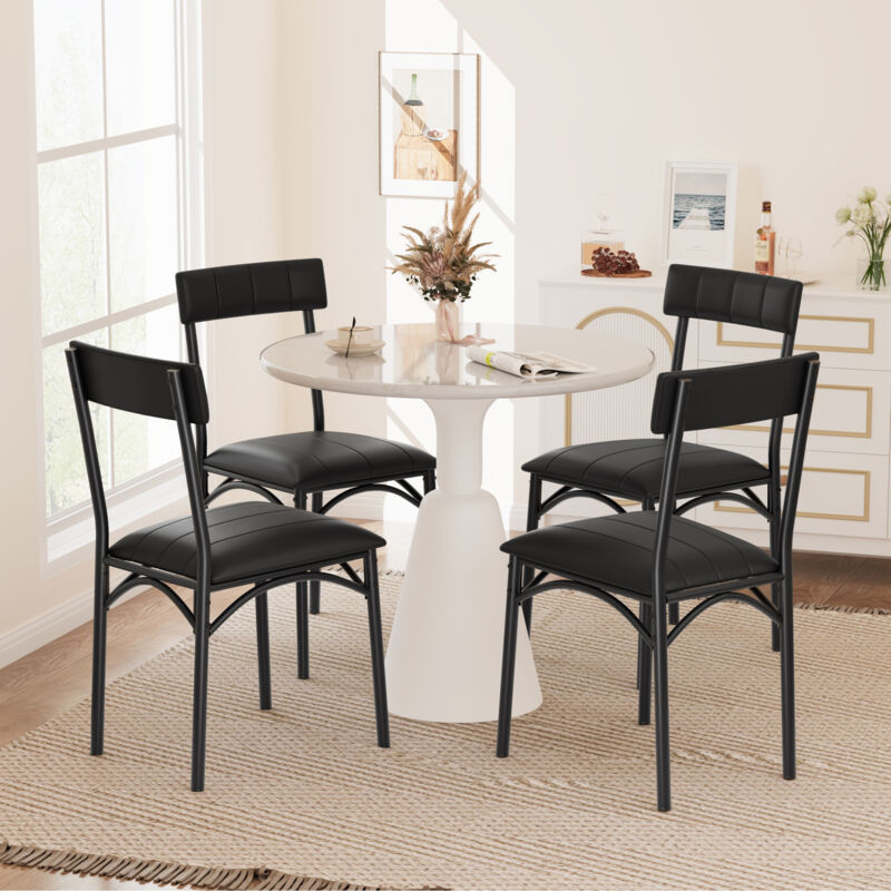 Hoerfuriy - 4PCS Chaise de Bar en pu Chaise Bar Pied noir metal ,Tabouret Bar Lot de 4, Tabouret de Bar avec Coussin