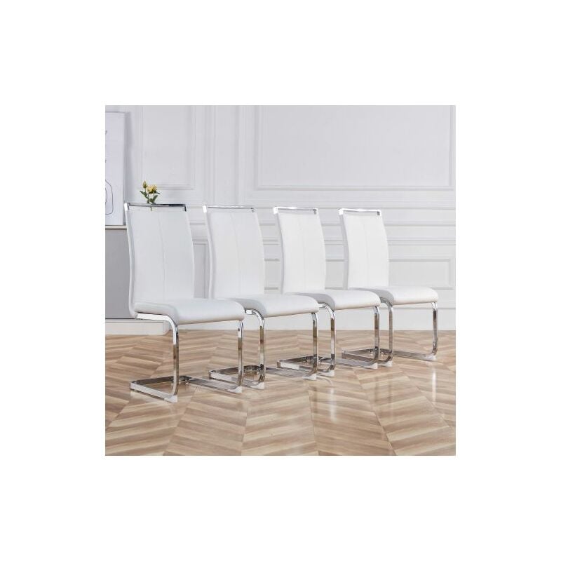 Ekasn - 4PCS Chaise en m¨tal chrom¨ jusqu'¨¤ 120 kg en similicuir blanc