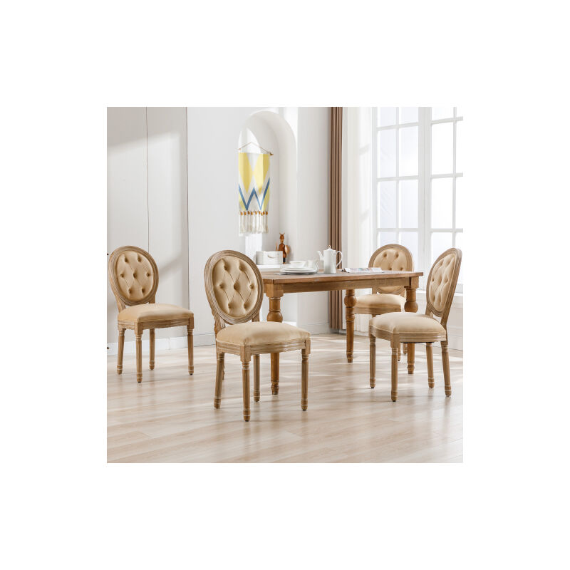 Ekasn - 4PCS Chaises de salle ¨¤ manger en velours beige