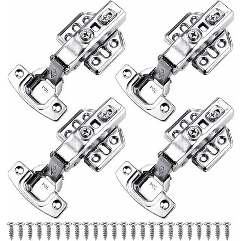 4Pcs Charniere Porte Placard Souples et Serrées pour Cuisine, Charniere Porte Cuisine Réglables en Acier Inoxydable, Charniere pour Placard, Charnières Encastrées de 35 mm à Recouvrement Complet