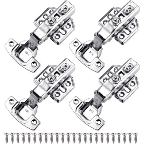 4Pcs Charniere Porte Placard Souples et Serrées pour Cuisine, Charniere Porte Cuisine Réglables en Acier Inoxydable, Charniere pour Placard, Charnières Encastrées de 35 mm à Recouvrement Complet