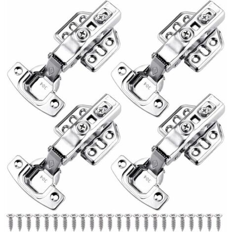 4Pcs Charniere Porte Placard Souples et Serrées pour Cuisine, Charniere Porte Cuisine Réglables en Acier Inoxydable, Charniere pour Placard, Charnières Encastrées de 35 mm à Recouvrement Complet